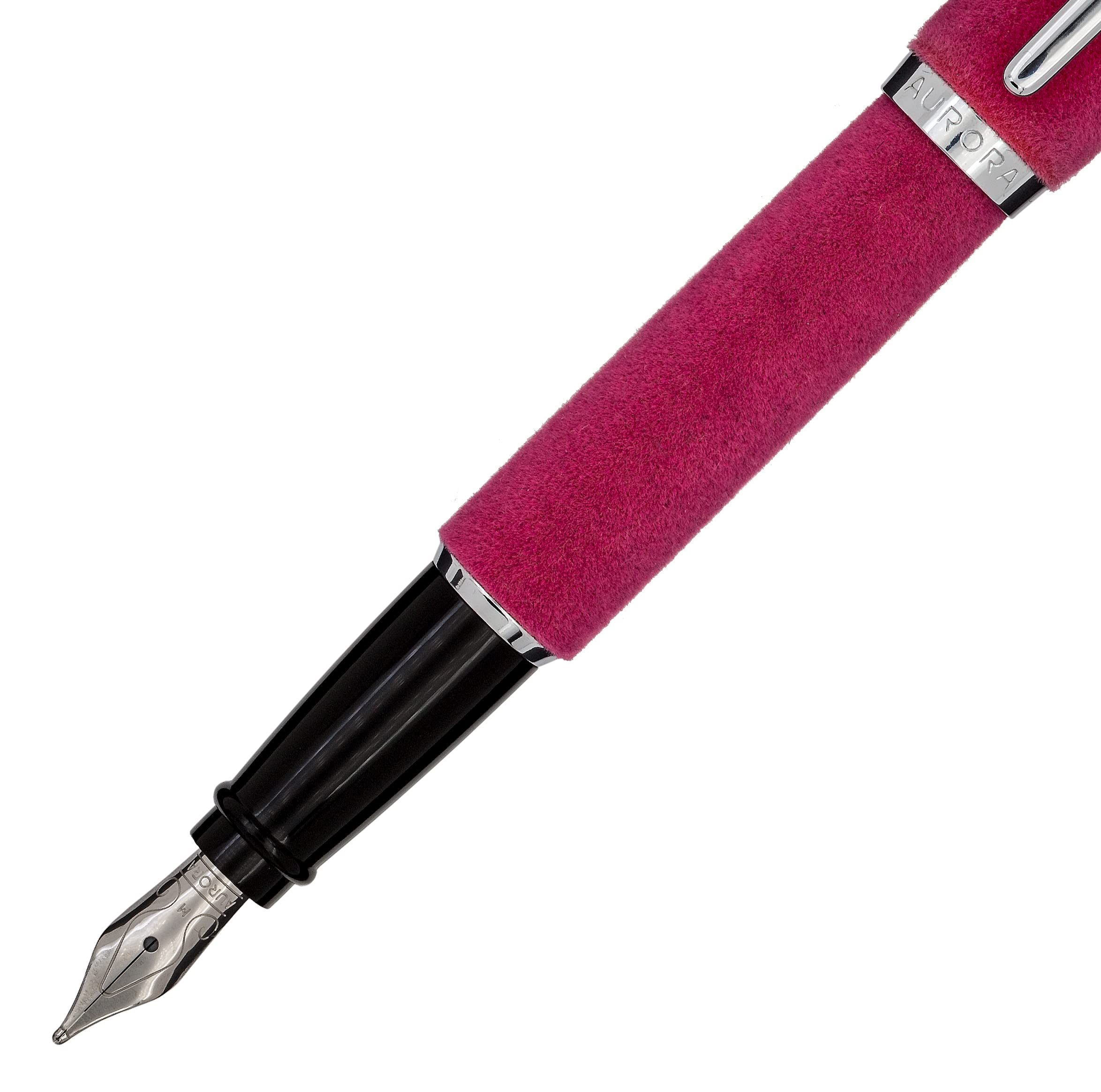 Aurora Style Velvet Fountain Pen | Writing Pen Made of Velvet Fabric with Chrome-Plated Fittings | Chrome-Plated Steel Nib in Thickness M | Gift Box - Image 2