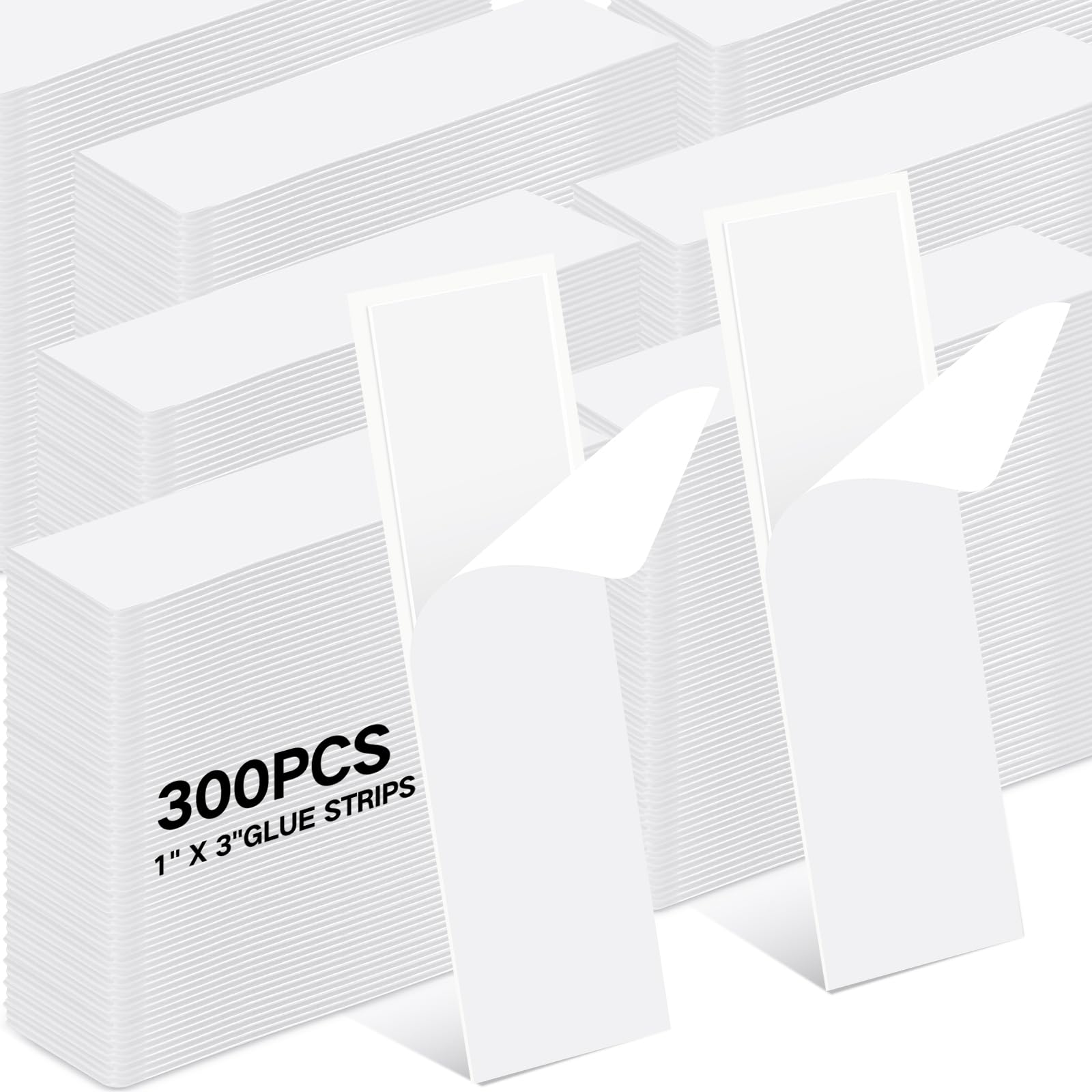 AmazingSpark 300 Pcs 1" x 3" Adhesive Strip Balloon Strip Bulk 0.03" Thick Clear Double Sided Adhesive Tape, Removable Balloon Glue for Home Craft