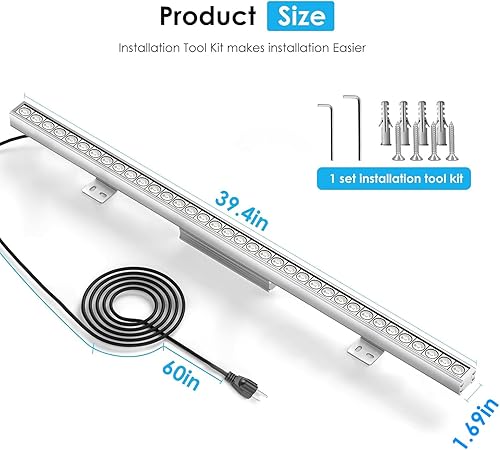 Miniatura 5 de Luces LED de pared para exteriores de 72 W, barra de luz blanca cálida de 40 pulgadas de 3500 K, barra de luz LED impermeable IP67 de 120 V para