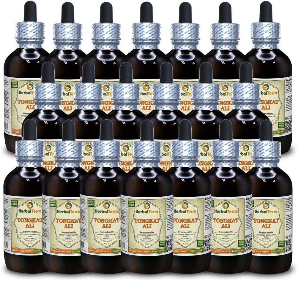 Tongkat Ali (Eurycoma Longifolia) Tincture, Dried Roots Liquid Extract (Brand Name: HerbalTerra, Proudly Made in USA) 20x4 fl.oz (20x120 ml)