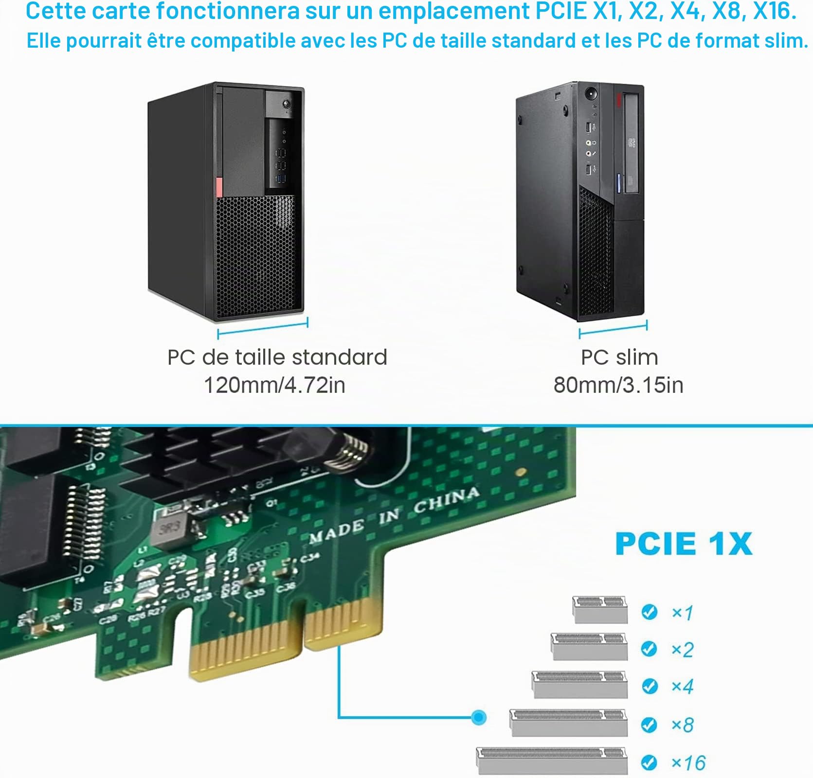 Adaptateur Serveur Gigabit Ethernet PCIe à Deux Ports avec chipset NetXtreme® BCM5720-2P Carte réseau LAN PCI Express 1000M pour Windows Sever Linux Ubuntu VMware