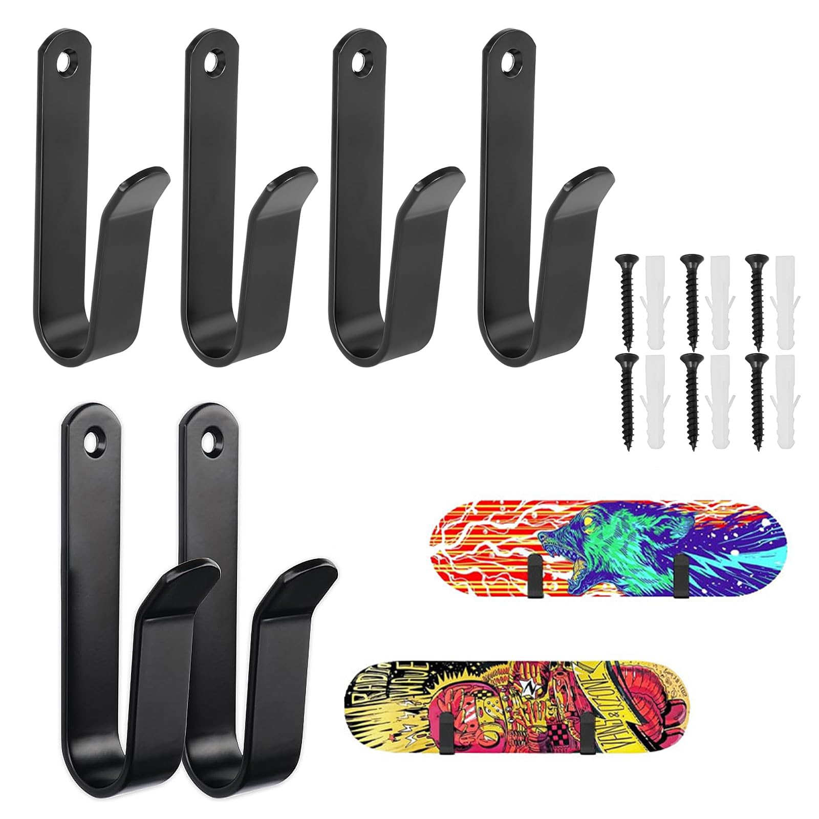 6 Pezzi Supporto da Parete per Snowboard, Appendiabiti da Parete per Snowboard, Snowboard Accessori Gancio Muro, Snowboard Wall Mount, Skateboard Espositore, per Skiboard, Longboard