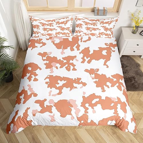 Miniatura 8 de Erosebridal Burnt Sienna - Juego de funda de edredón de piel de vaca kawaii, animales de granja, ganado toro, montaña, estampado de vaca, granja,