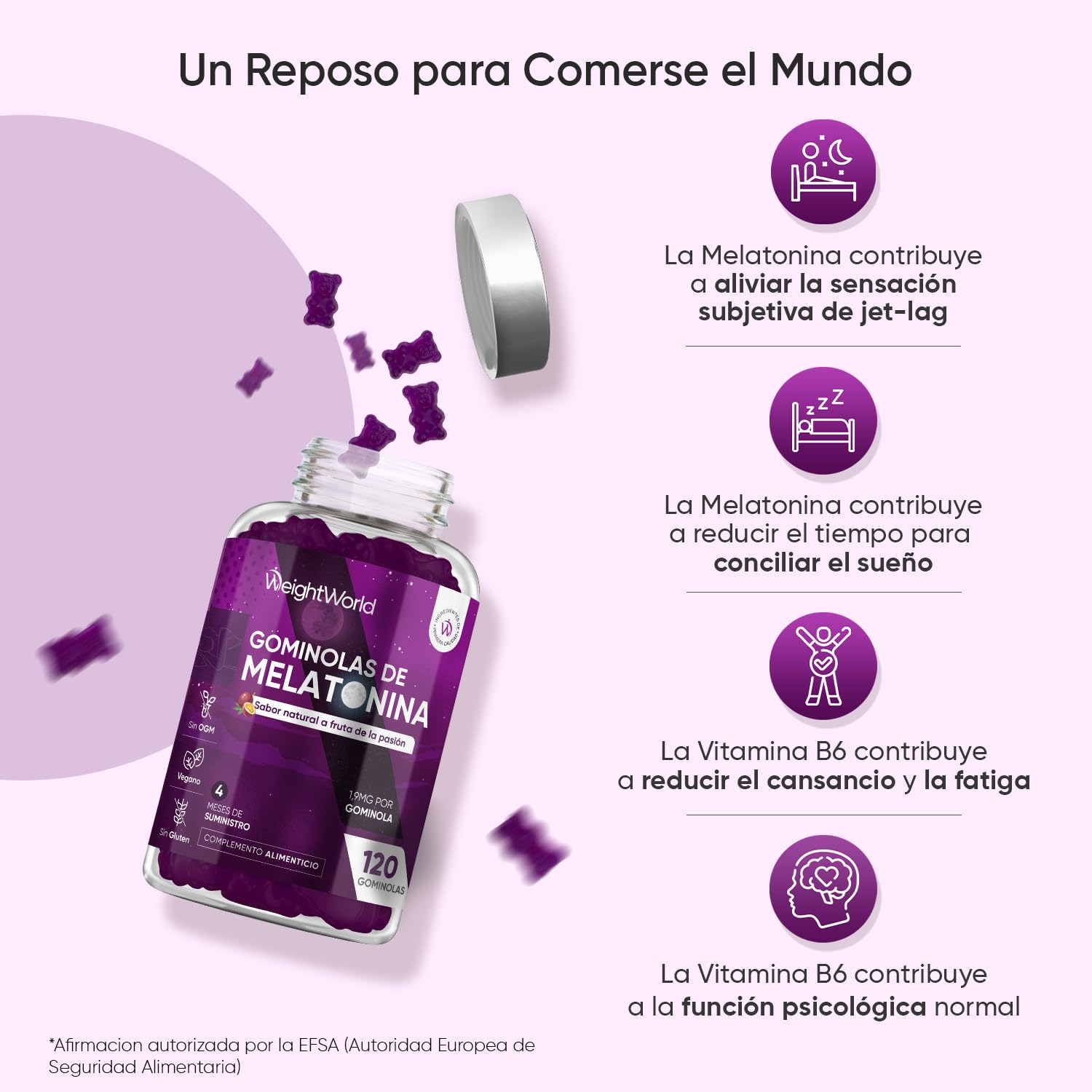 Melatonina Gominolas 120 Unidades Con Vitamina B6 y Sabor Natural a Fruta de la Pasión - Gummies para 4 Meses, Melatonina Contribuye a Reducir el Tiempo para Conciliar el Sueño, Veganas y Sin Gluten