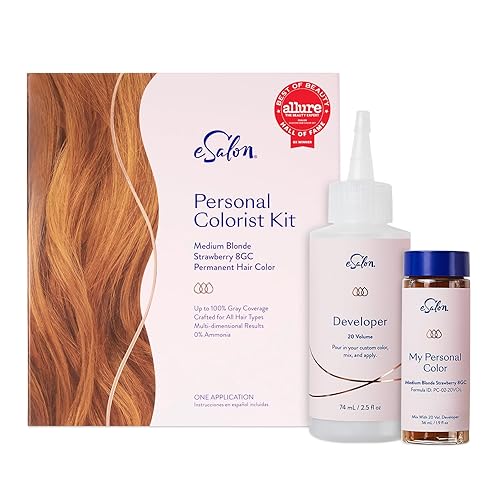 eSalon Kit completo de tinte permanente para el cabello y tinte para el cabello, rubio medio, fresa, kit de colorista personal para hasta un 100% de