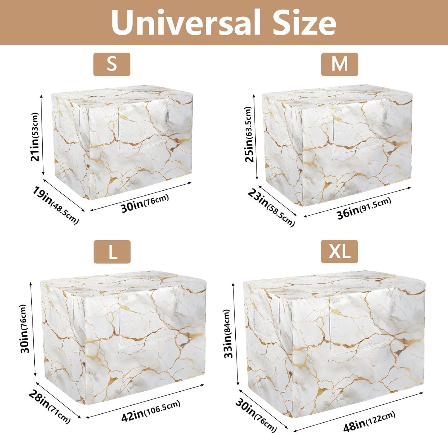 White Gold Marble Pet Crate Cover with Roll-up Sides, Windproof Water-Resistant Dog Crate Cover, X-Large