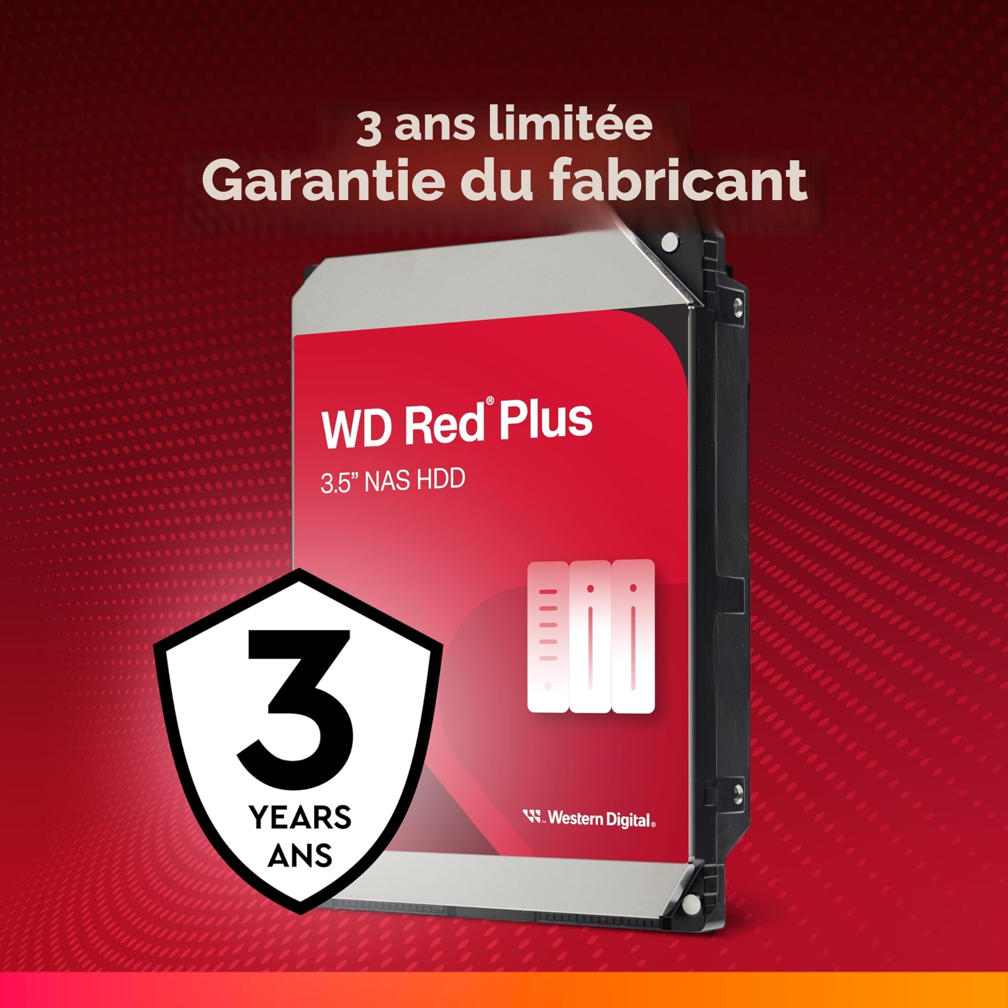 WD Red Plus 12 To Disque dur Interne 3.5" dédié NAS, 7200 RPM Class, SATA 6 GB/s, CMR, 256MB Cache, Garantie 3 ans