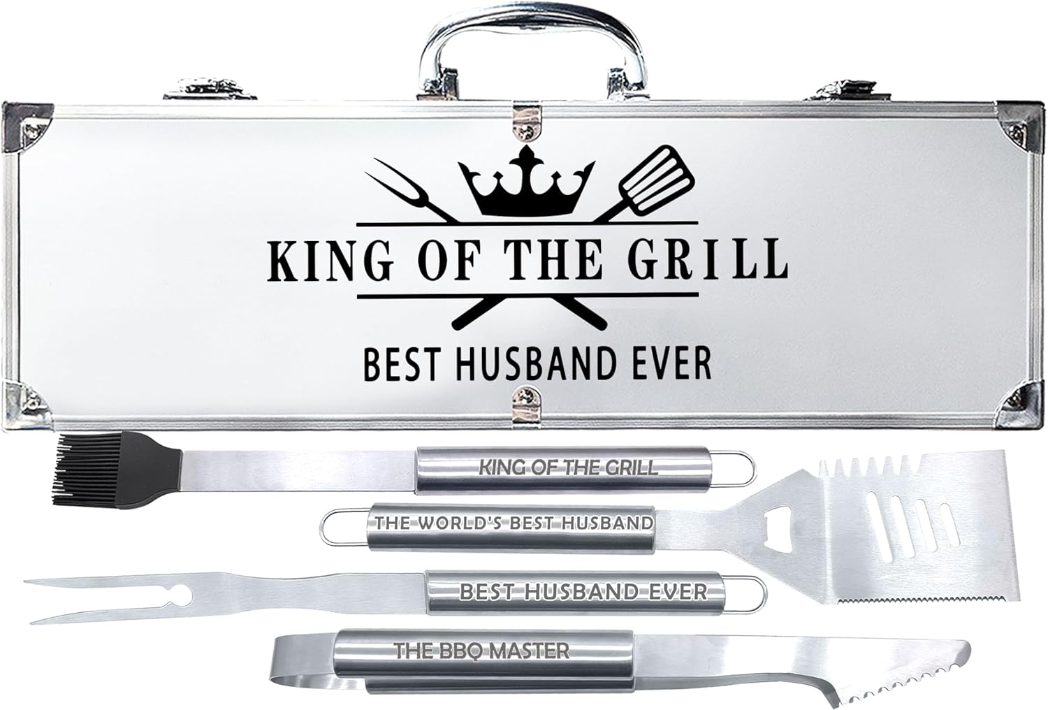 Bonsai Tree Fathers Day Husband Gifts, Gifts for Him from Wife, Fathers Day Best Husband Ever Present - Cool Grilling Present for Men Him - Birthday Stainless Steel BBQ Tool Metal Set 4