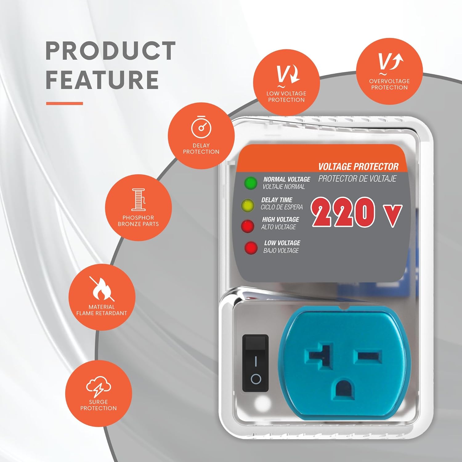 Heavy-Duty 20A 4400W Surge Protector for Appliances, Smart Circuit Plug with Outlet Saver & Power Strip for Refrigerator, Air Conditioner, High-Power Devices, Overload & Voltage Protection 140 Joule - Image 5