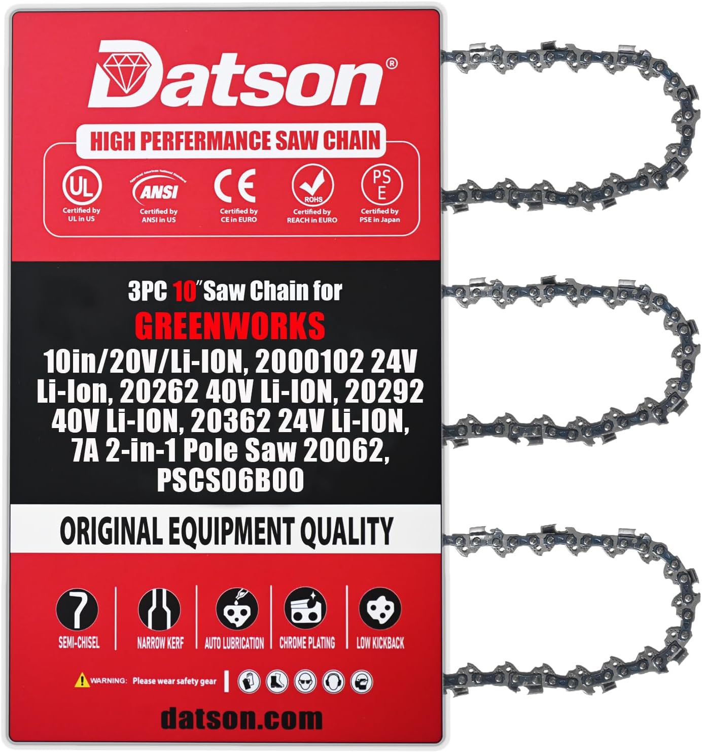 10" Chainsaw Chain Replacement for Greenworks 10in/20V/Li-ION, 2000102 24V Li-Ion, 20262 40V Li-ION, 20292 40V Li-ION, 20362 24V Li-ION,7A 2-IN-1 POLE SAW 20062 PSCS06B00