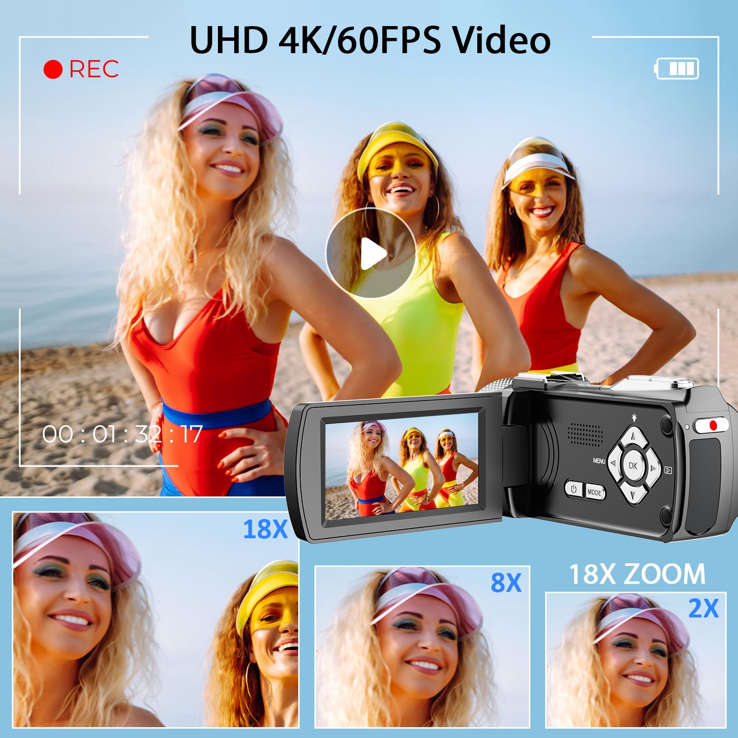 Videocamera digitale 4K, 48 MP, foto 4K 60 FPS, videocamera digitale per Vlogging YouTube, con 2 batterie/scheda SD/telecomando