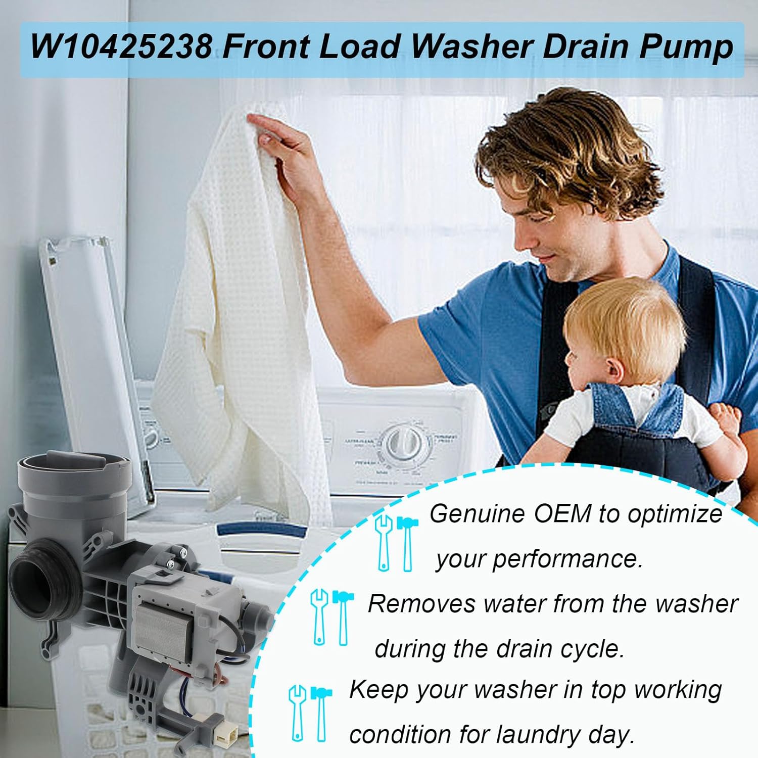 WPW10605427VR, W10425238 Washer Drain Pump Compatible with Whirlpool, Maytag WFW72HEDW0, WFW8540FW1, MHW3505FW1, 7MMHW5500FC0, WFW75HEFW0,MHW6000AG2, MHW4300DW0, WFW92HEFW, MHW5100DW0, 7MWFW81HEDW0