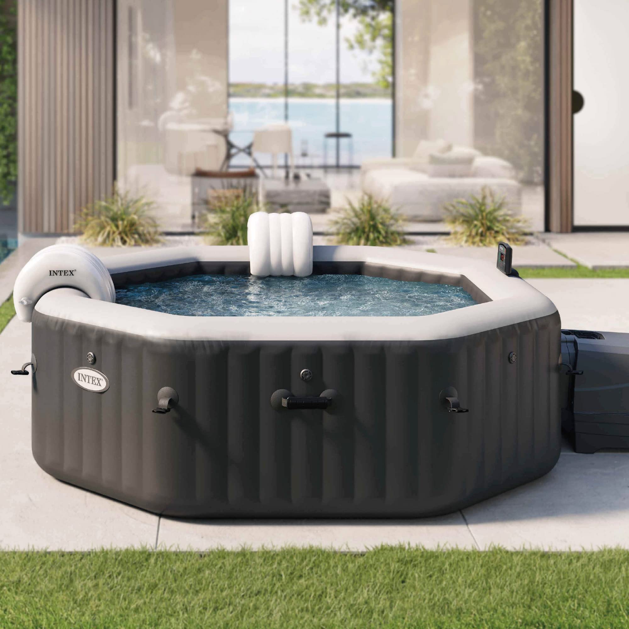 Intex Spa hinchable 6 personas octogonal, Burbujas Deluxe y chorros de agua (55082)