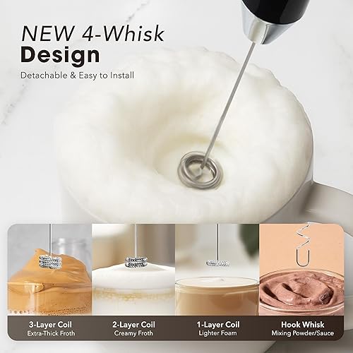 Miniatura 8 de Zulay Kitchen Lux - Espumador de leche recargable de mano, 4 batidores incluidos, potente motor de 2 velocidades, totalmente impermeable, batería de