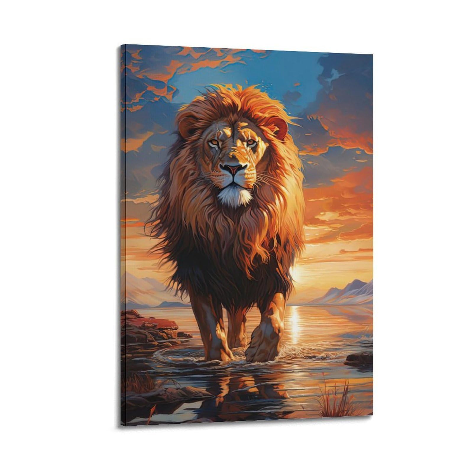 WPHSFX Wildlife Artwork Poster Lions Walking in The River Poster Decorative Painting Canvas Wall Posters And Art Picture Print Modern Family Bedroom Decor Posters 16x24inch(40x60cm)