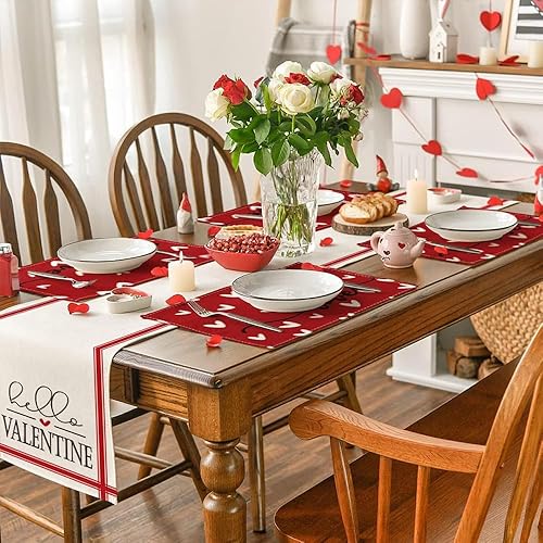 Miniatura 6 de Fxkoolr Juego de 4 manteles individuales para el día de San Valentín, 12 x 18 pulgadas, diseño de corazones de amor de temporada para decoración del