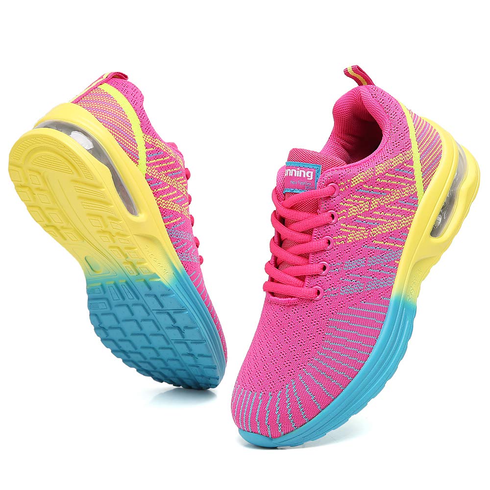 Ezkrwxn Women Sport Running Shoes Athletic Tennis Walking Sneakers Mesh Breathable Comfort Gym Jogging Shoes Rose red Size 9.5