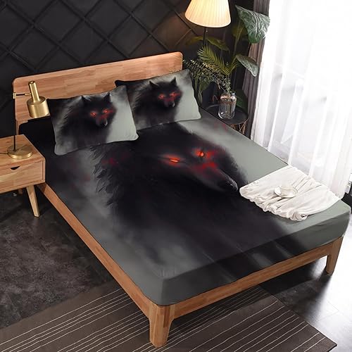 Miniatura 2 de Wolf Sheets - Juego de sábanas de tamaño California King, sábanas de cama de animales de fantasía, microfibra suave y bolsillo profundo, sábanas y