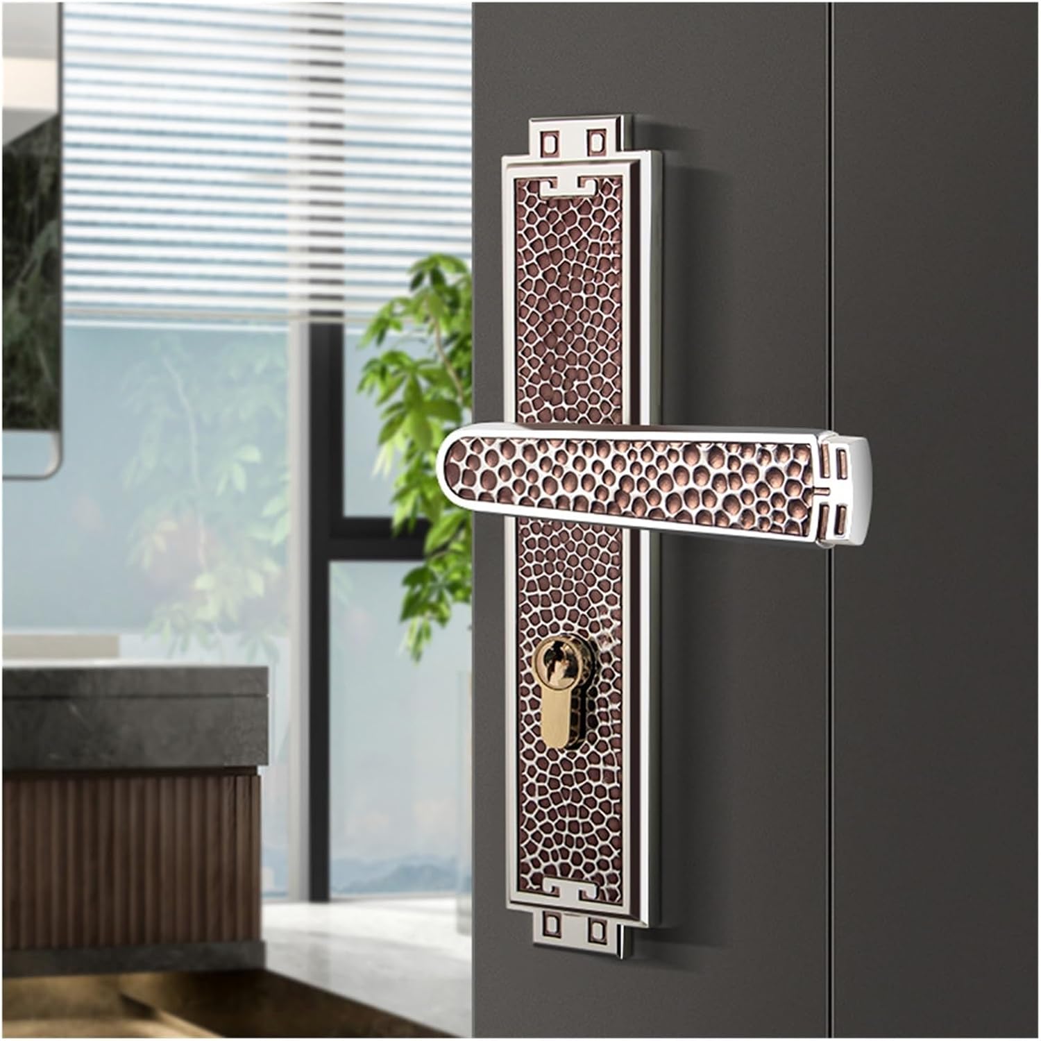 American Light Luxury Hammered All-Copper Bedroom Door Lock Indoor Wooden Door Integrated Door Handle Ancient Silver