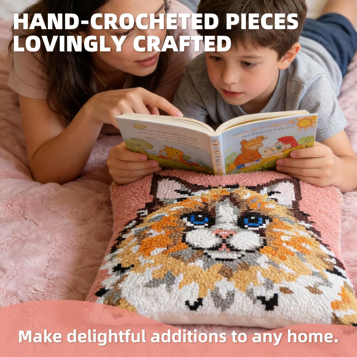 Colorful Ragdoll Latch Hook Kits for Adults Kids Beginners Cute Animals Latch Hook Pillow Kit Pre-Printed Latch Hook Rug Kits Cross-Stitch Embroidery Cushion for Home Sofa Decoration 17x17 in.