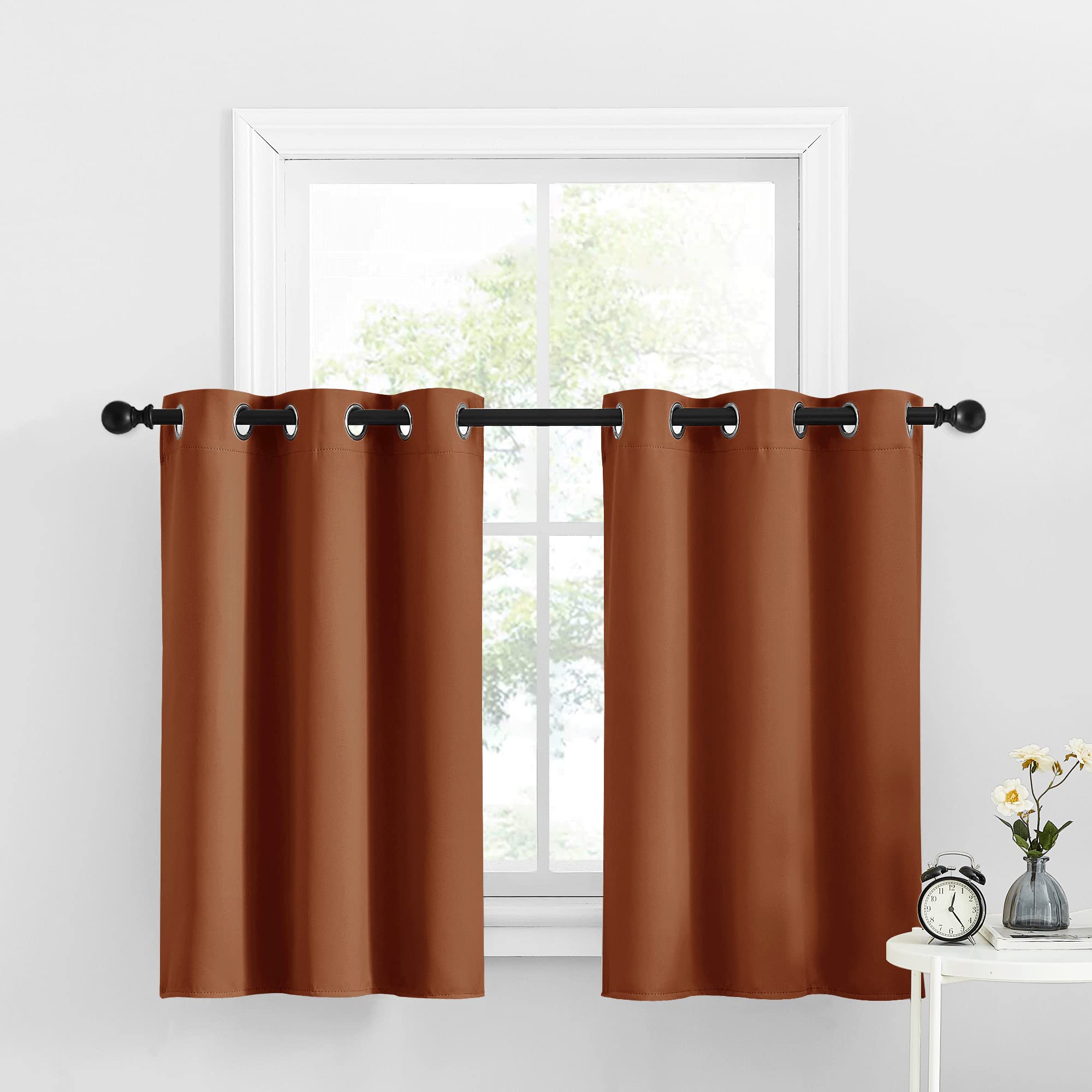 NICETOWN Kitchen Valances for Windows, Farmhouse Style Blackout Tiers for Living Room, Thermal Insulated Window Valances for Bedroom Halloween, 34" Wide x 36" Long, Burnt Orange, 2 Panels