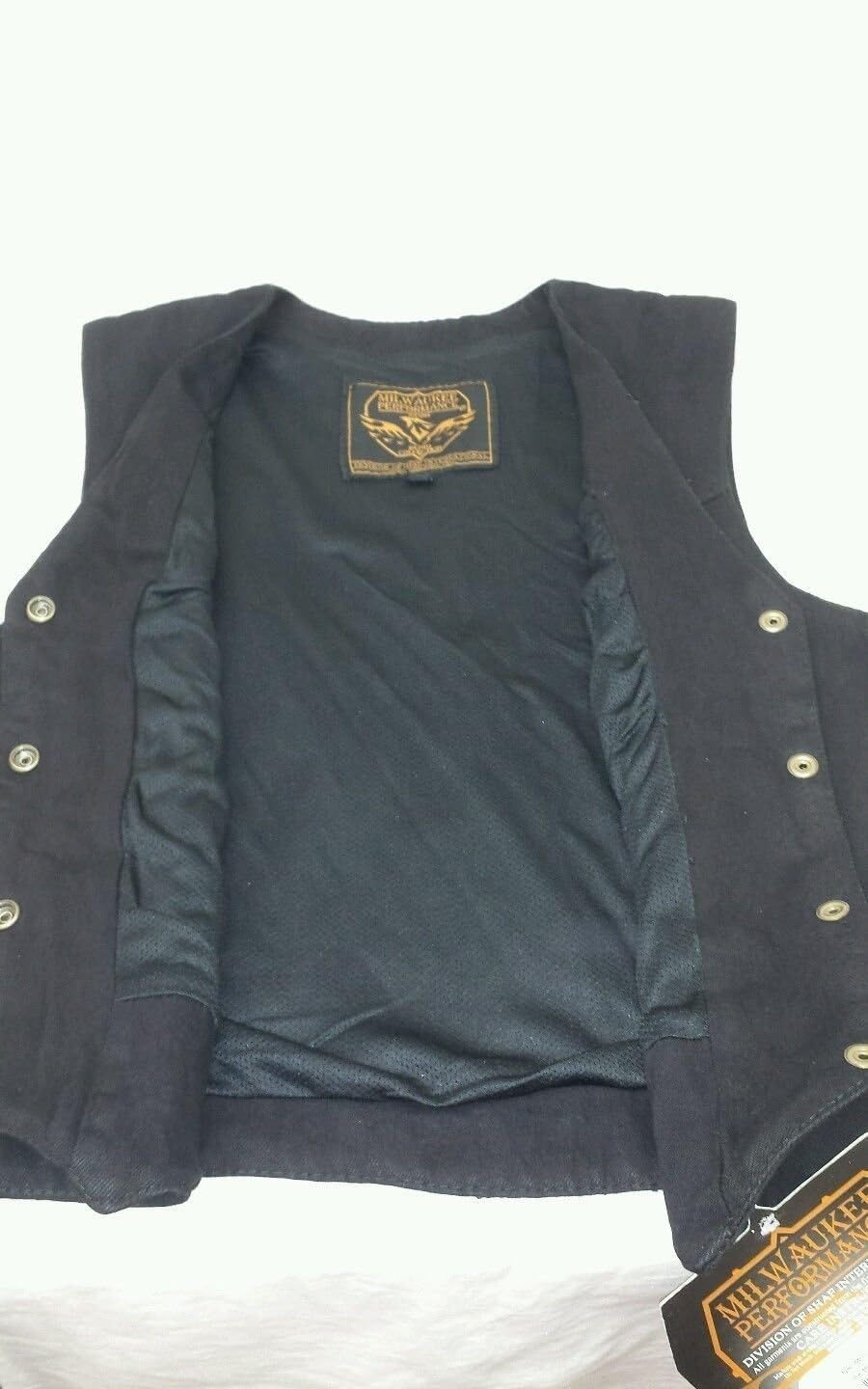 WOMEN'S MOTORCYCLE LADIES DENIM VEST 100% COTTON 4 SNAP FRONT SIDE LACES BLACK (M)