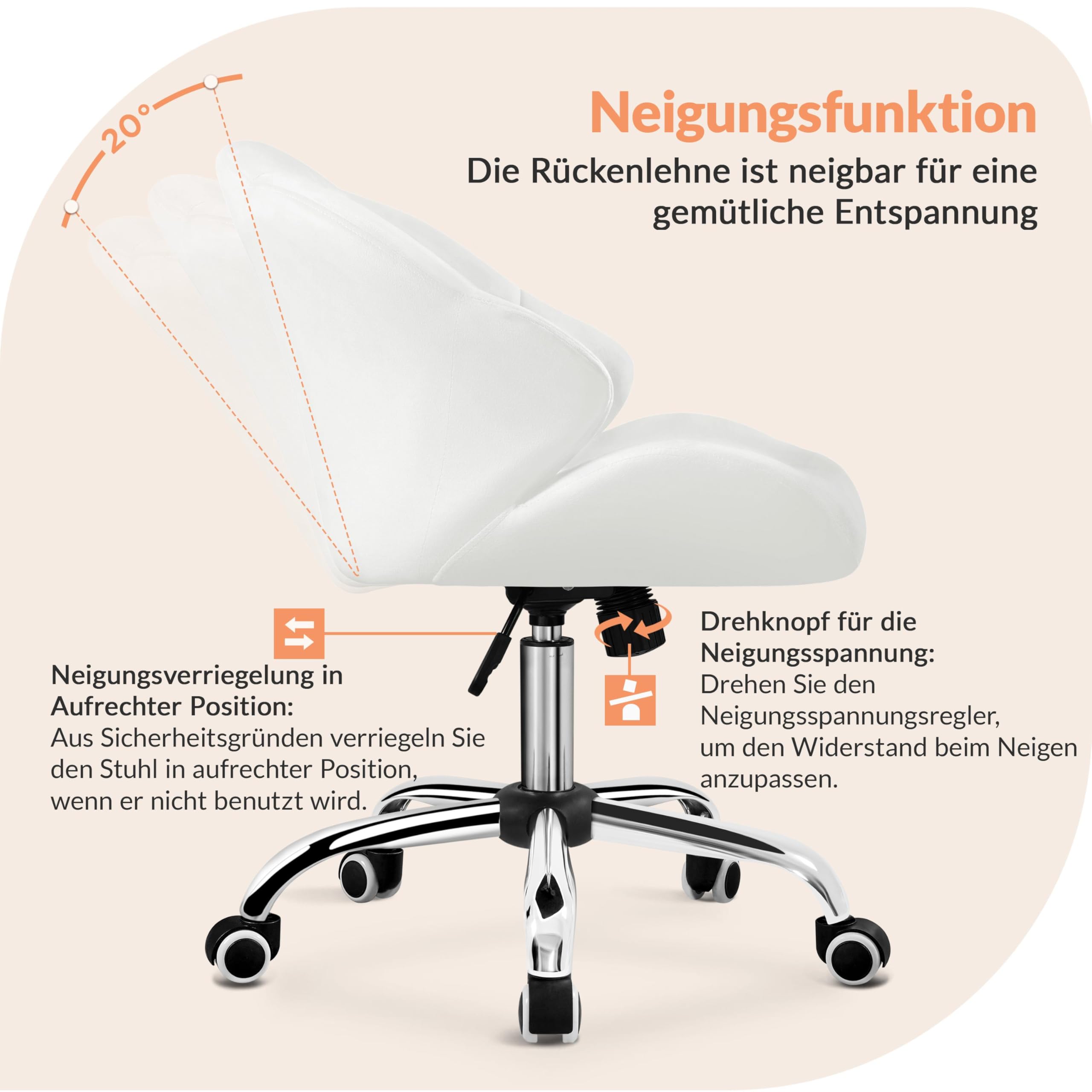 Yaheetech Homeoffice Stuhl Muschelform Schminkstuhl, höhenverstellbar Drehstuhl, Bürostuhl mit Wippfunktion, bis 136 kg belastbar, für Arbeitszimmer Schlafzimmer, Weiß | Schreibtischstuhl mit Wippfunktion, Drehstuhl bis 136 kg belastbar, atmungsaktiver St