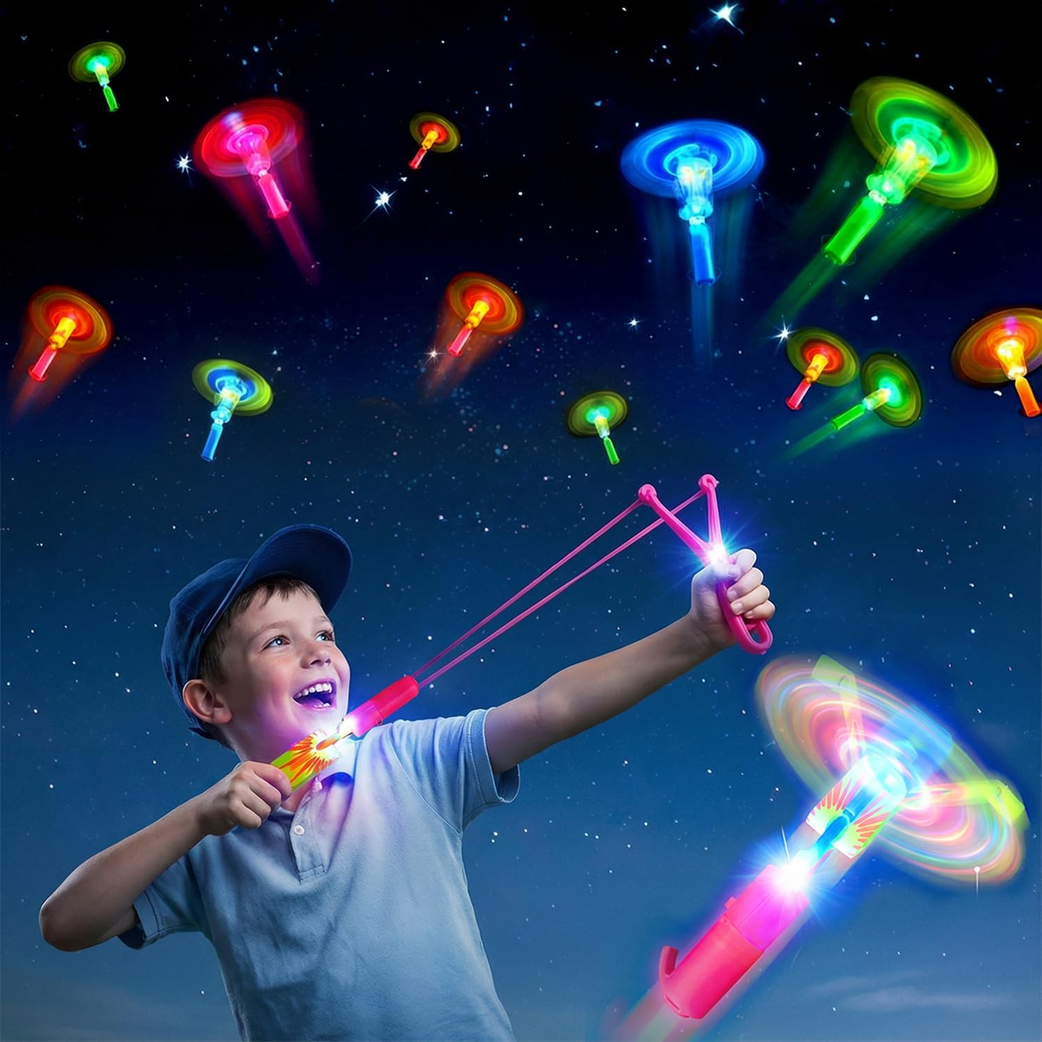 30 Packs Glow in the Dark Flying Toys Slingshots Rocket helicopter with Whistle for Kids,Glow Party Pavor Supplies for Kids Adults,Light up Toys for Camping Games Birthday Gifts Easter Basket Stuffer