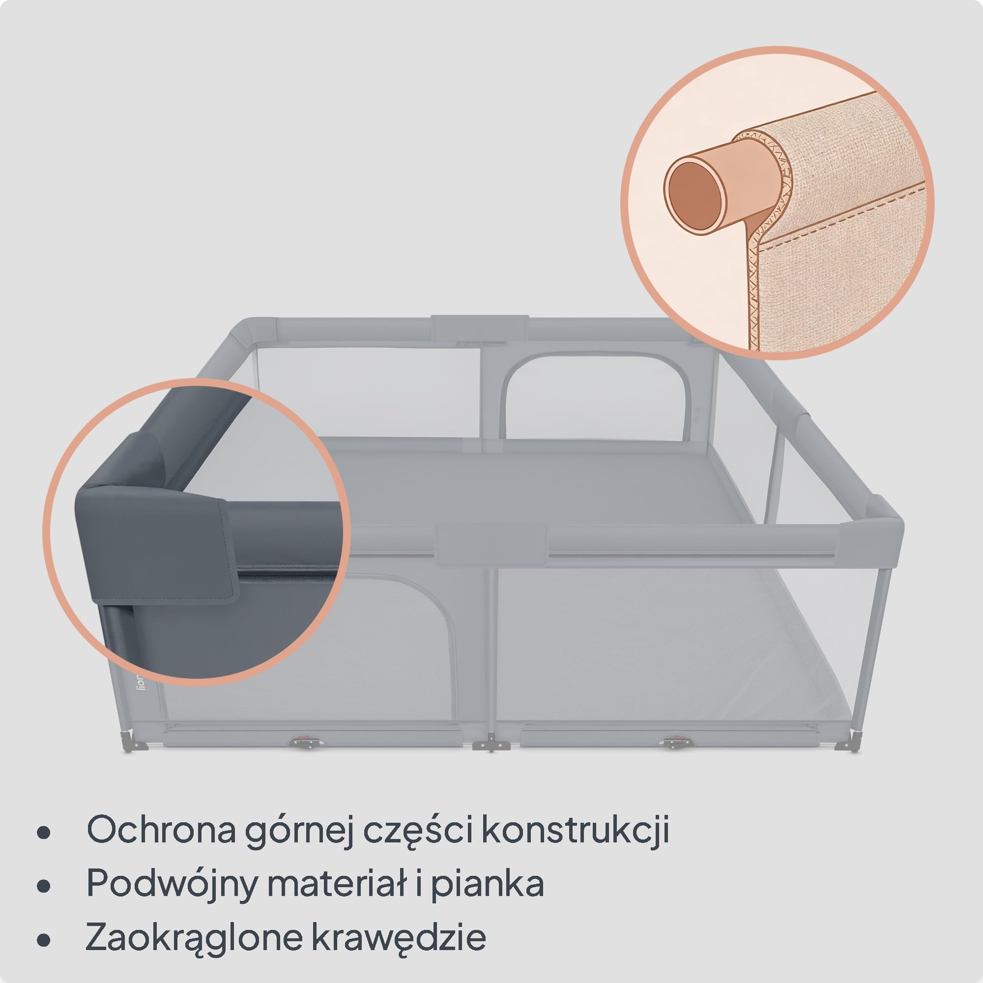 Lionelo Florence XL Easy Fold Kojec dla niemowląt, 180 x 200 cm, składany kojec dla niemowląt, bez montażu, 2 wejścia boczne z zamkiem błyskawicznym, oddychająca siatka, miękkie krawędzie, torba