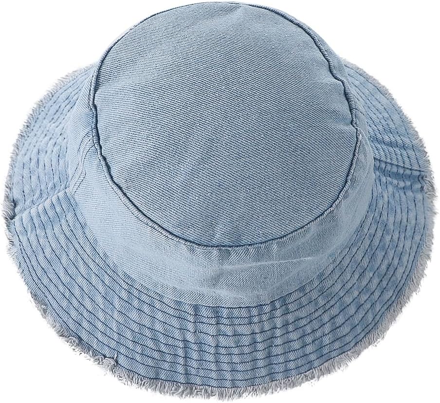 Frayed Denim Bucket Hat Distressed Jean Fisherman Cap Wide Brim Boonie Sun Hat Packable Beach Cap for Women Men