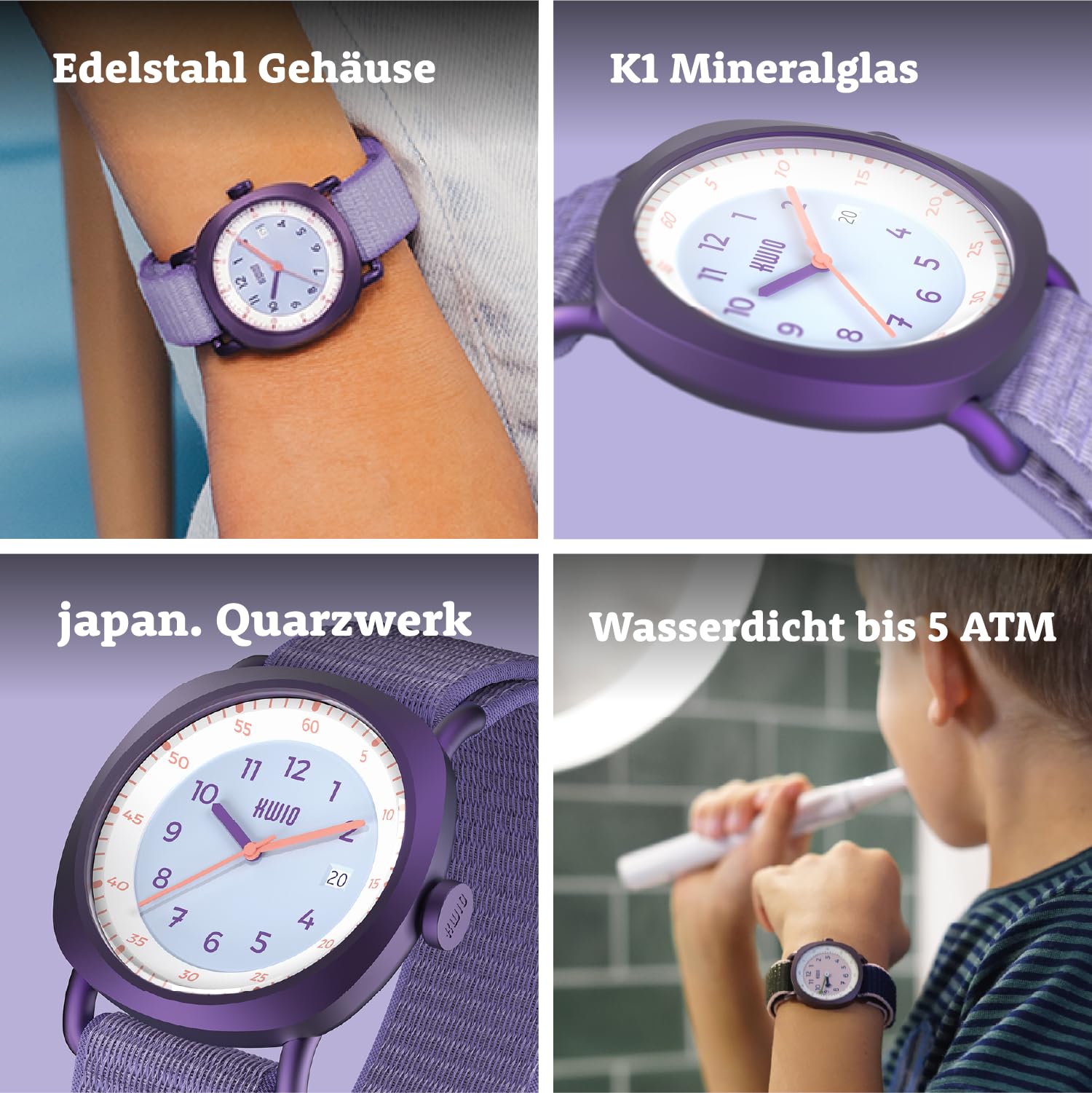KWIO - Reloj infantil Takk I Reloj de pulsera analógico para niños y niñas de 32 mm I Movimiento de cuarzo y caja de acero inoxidable I Correa de fácil de cambiar I Resistente al agua hasta 5 ATM