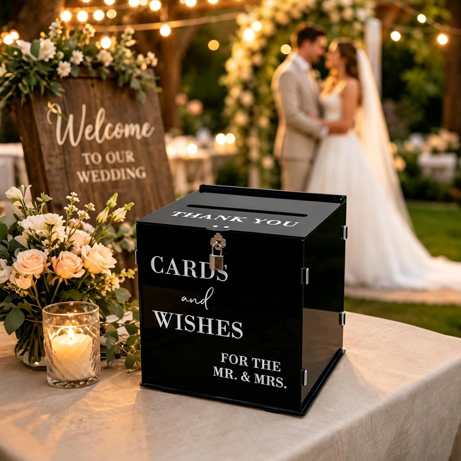 SWEETBLOOM Card Box with Lock & Slot, Transparent Elegant Wedding Card Boxes for Reception, DIY Money Envelop Gift Cards Box for Party Graduation Wedding Birthday Bridal Shower Table Decor (black)