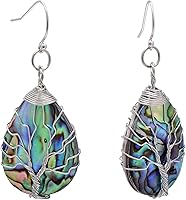 Vista 21 de Pendientes colgantes de concha de abulón en forma de lágrima para mujer Alambre amarillo