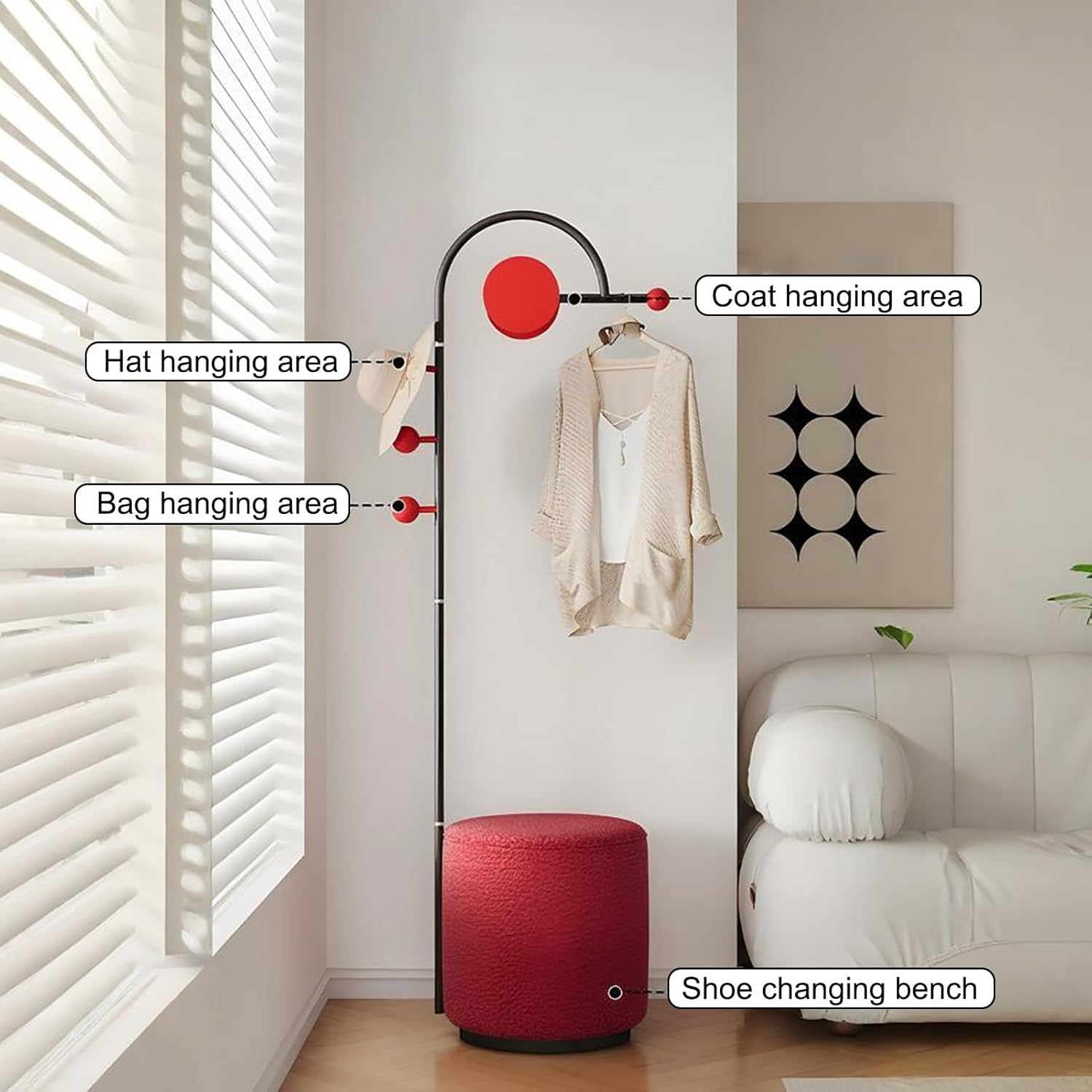 JHDXL Entryway Hall Tree with Bench and Storage, Entryway Shoe Bench with Side Holder, Entryway Coat Rack for Hallway, Corner Places, Bedroom, Living Room(Red)