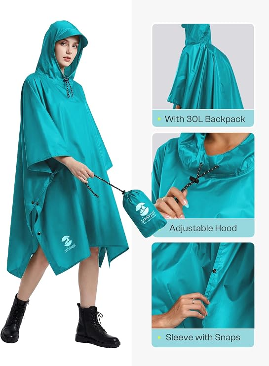 SaphiRose Hooded Rain Poncho Waterproof Raincoat Jacket for Men Women Adults