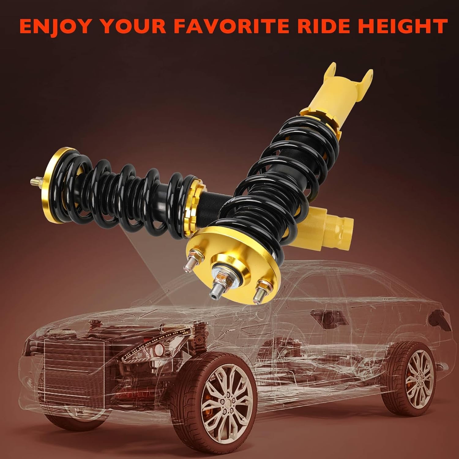 Adjustable Height Coilovers Suspension Lowering Kit, Fit for Honda CRX 1988-1991,Civic 1988-2000, CR-X del Sol 1992-1995,Acura Integra 1994-2001(Gold)