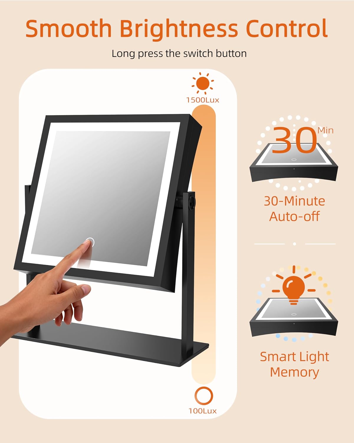 Ruacq Makeup Mirror with Lights, Dual Sided 1X/10X, Matte Black
