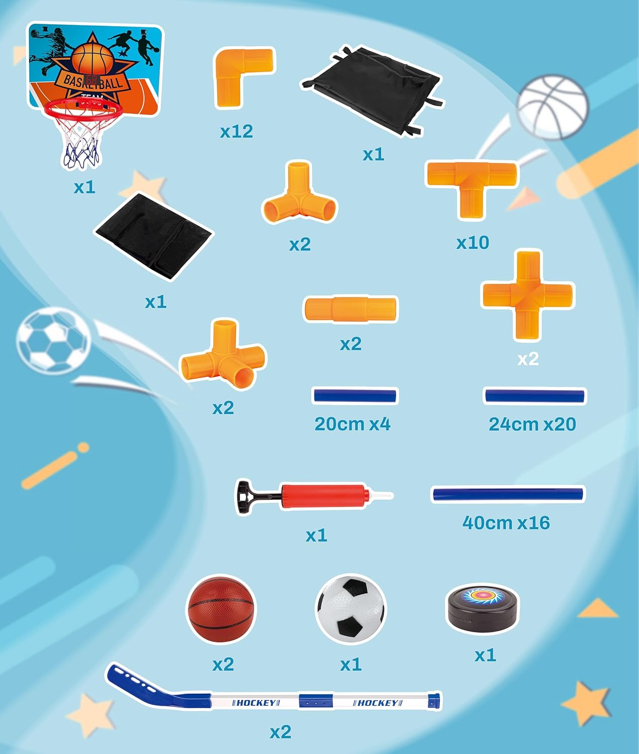 Surpop Kids Basketball Hoop Arcade Game with 4 Balls and Infrared Scoring Indicator, Basketball Football Hockey 3-in-1 - Toy Sports Game for Kids 3+