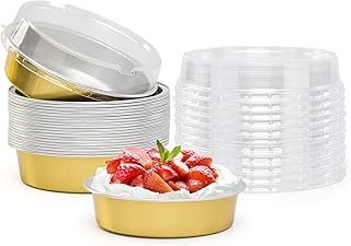 Beasea Aluminum Foil Pie Pan 4 inch Round Oven Baking Mini Cake Pan, 20 Pcs 8 Oz Aluminum Pie Pan Tin Golden Tart Pans for Pie Tart Quiche