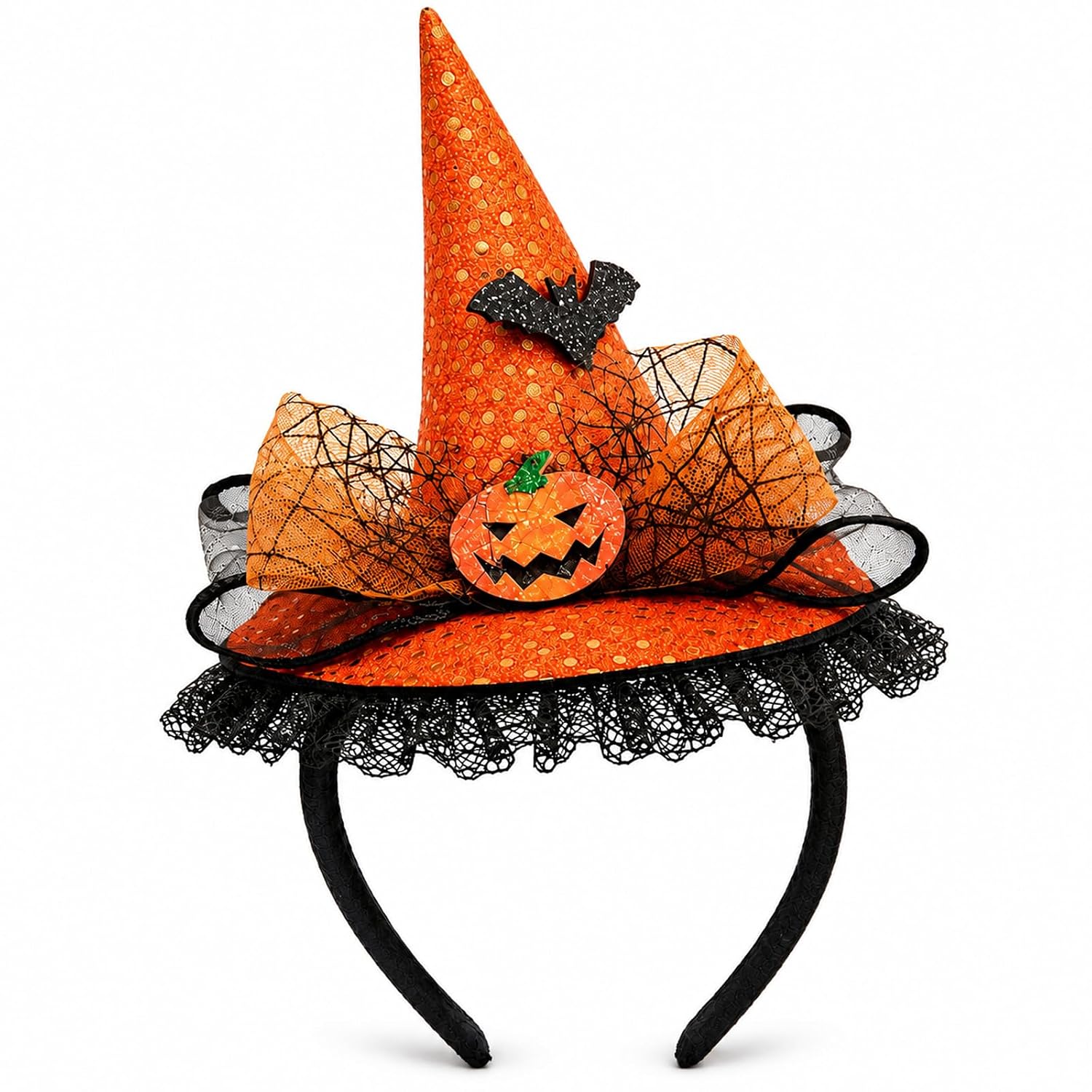 Halloween Witch Hat Headband Pumpkin Bat Decor Witch Hair Hoop