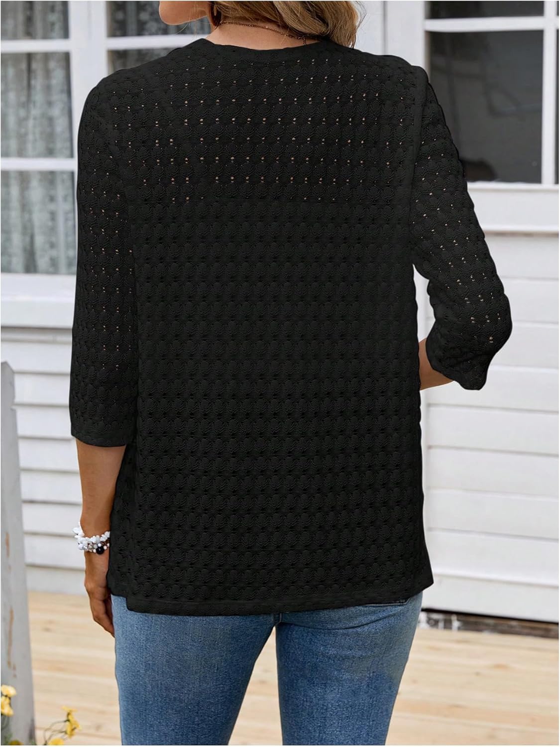 Women's Open Front 3/4 Sleeve Cardigan Lightweight Dressy Casual Knit Work Sweaters Outerwear - Image 2
