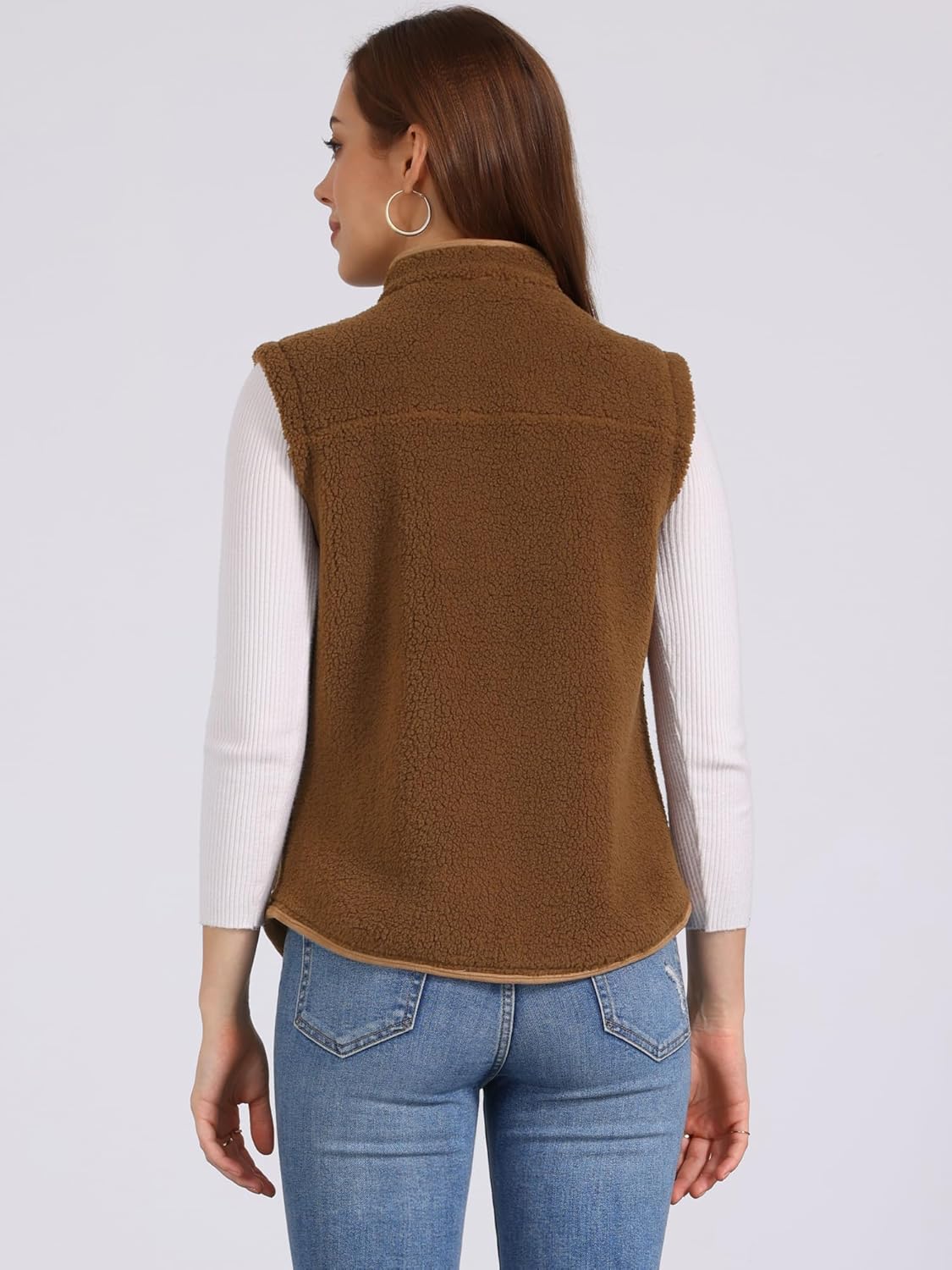 Allegra K Women's Fleece Vest Button Down Sleeveless Jacket with Pockets Oversized Fuzzy Vests - Image 4