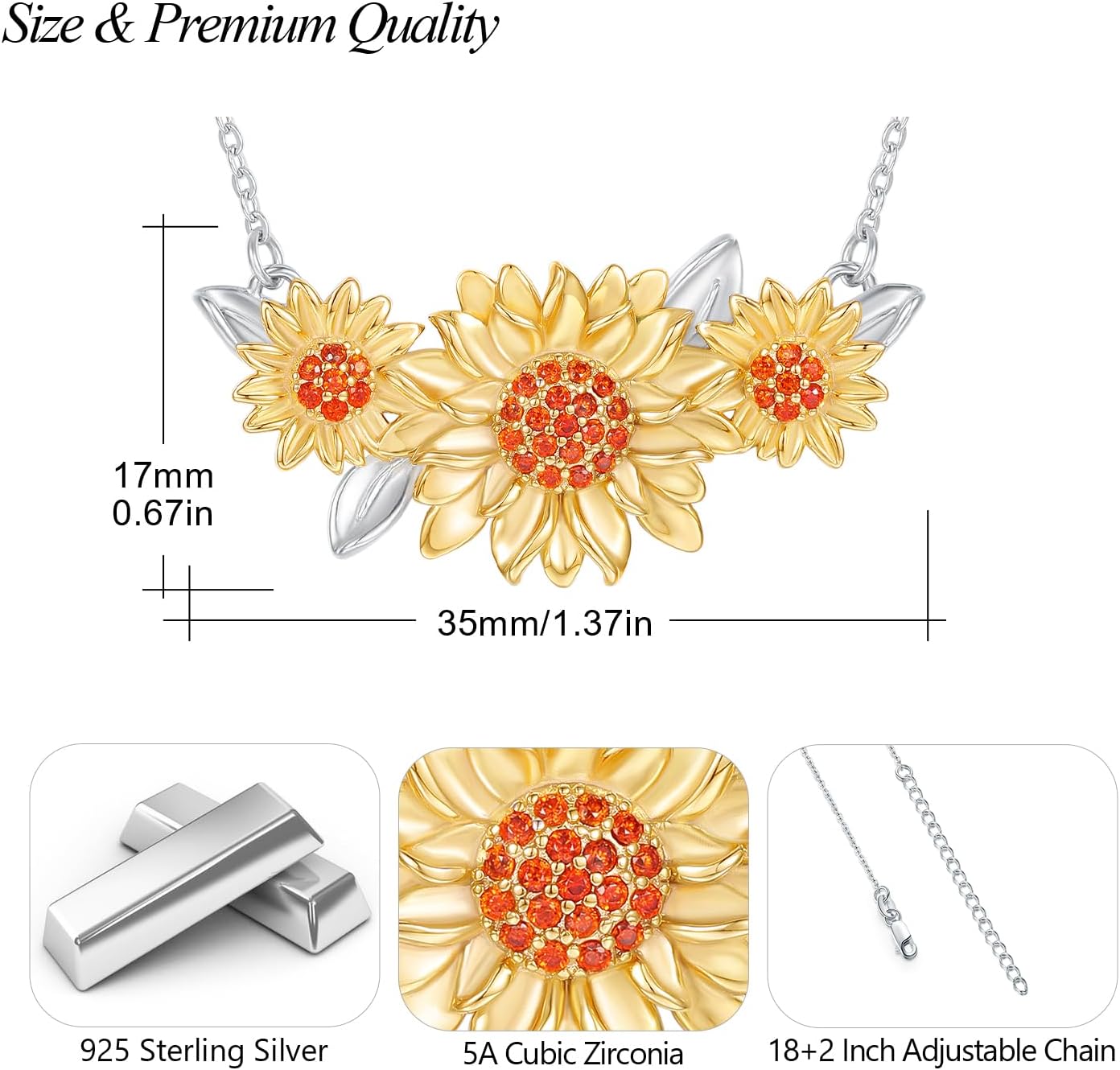 CUOKA MIRACLE Sunflower Necklace for Women 925 Sterling Silver You're My Sunshine Necklace Sunflower Pendant Jewelry Gifts for Women Friends on Birthday Mother's Day Anniversary Christmas - Image 4