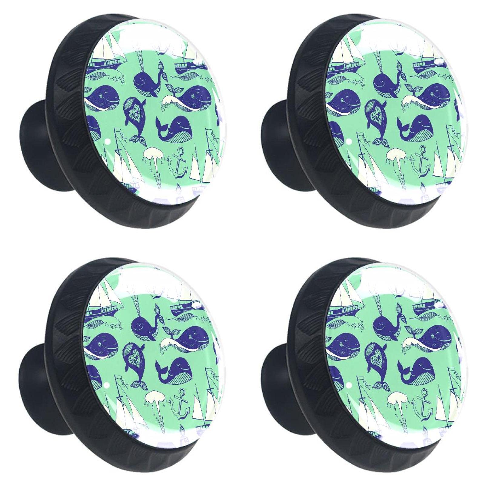 Boutons de tiroir en verre de qualité avec motif baleines multicolores