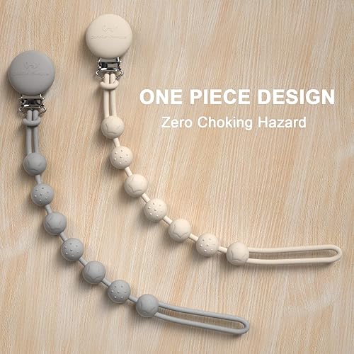 Miniatura 3 de Cuddle Campus Soporte de clip de silicona para chupete con diseño de una pieza, paquete de 2 clips suaves y flexibles con textura para bebé niño y