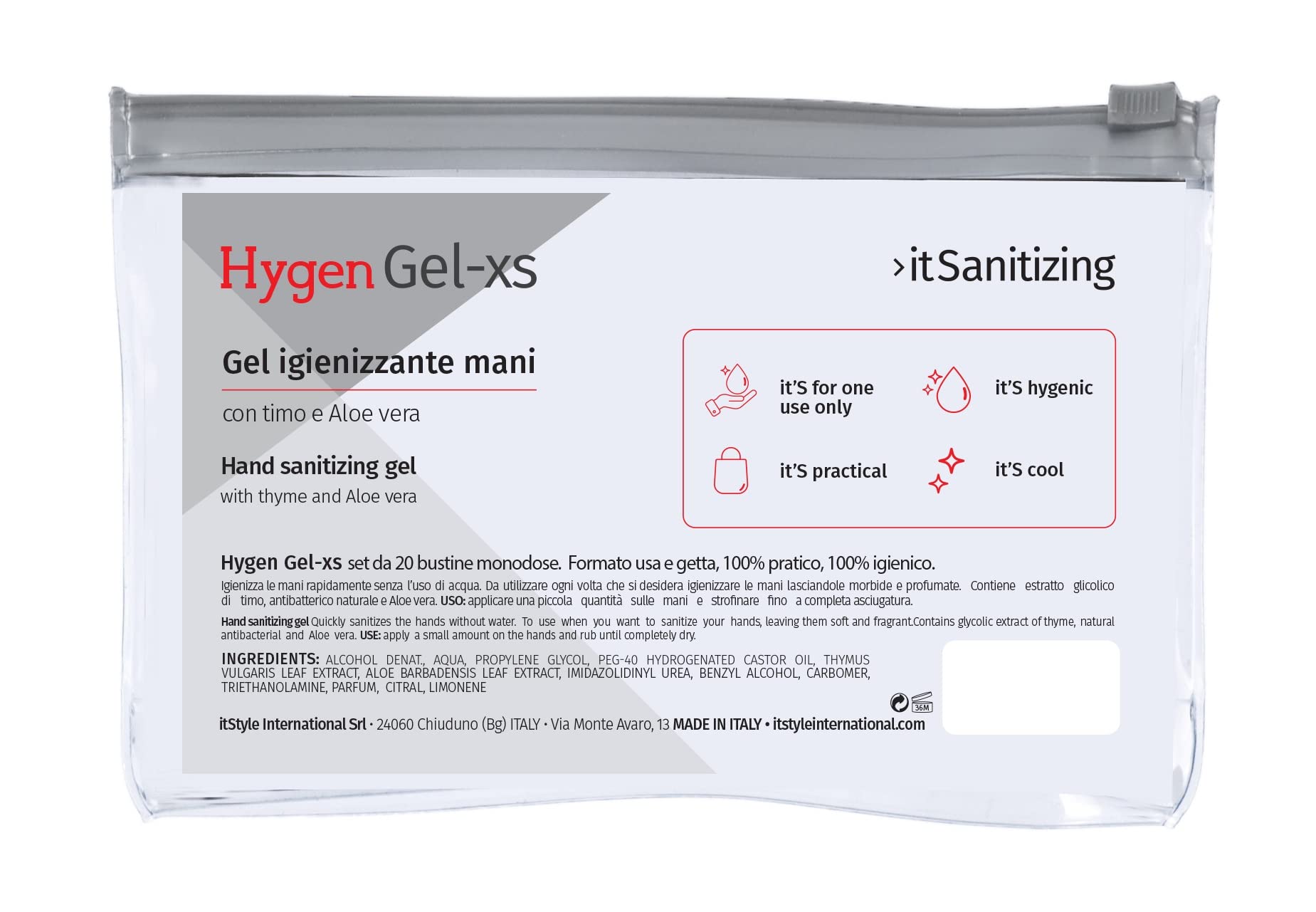Hygen Gel Mani Disinfettante Igienizzante 100 Bustine Monodose Tascabile da 3 ml - Antibatterico Sanificante Alcool 75% Elimina Virus Naturale con Aloe Vera e Timo Senza Risciacquo Profumato al Limone