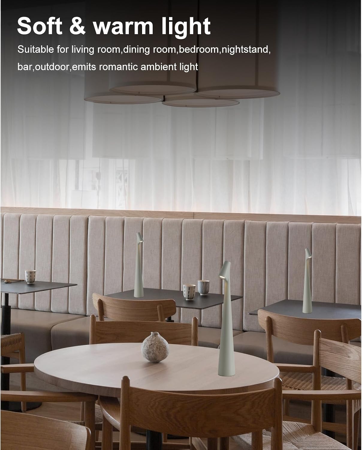 Cordless Small Table Lamps Set of 2,3 Levels Brightness Portable Desk Lamp,Rechargeable Battery Lights for Outdoor, Restaurant, Bedside, Baby Night Light(Grey)