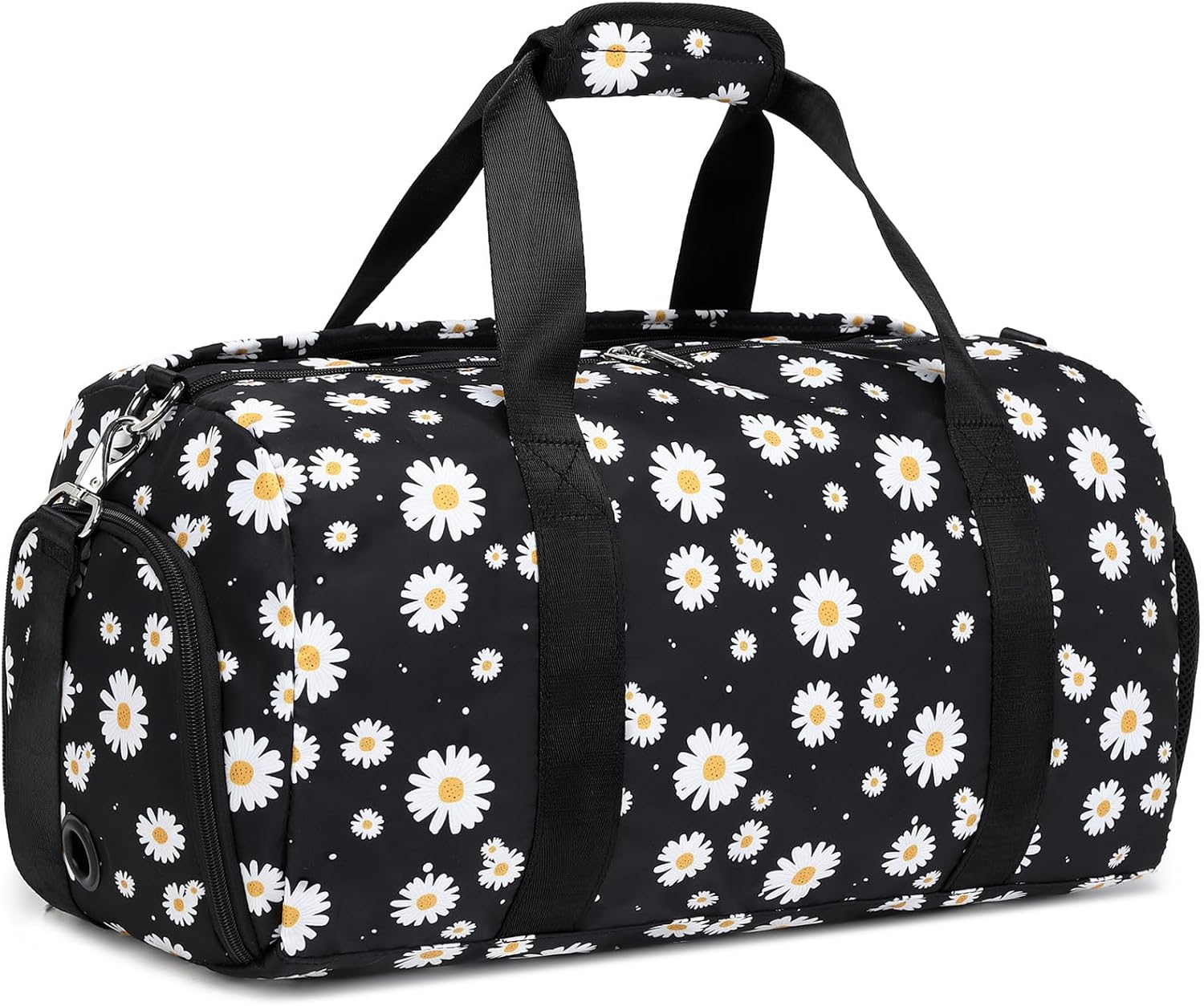 Black Duffle Bag with Shoe & Wet/Dry Compartments, Girls Women Dance Bag for Ballet Gym Sports Overnight Sleepover Weekender Carry On with Trolley Sleeve for Travel