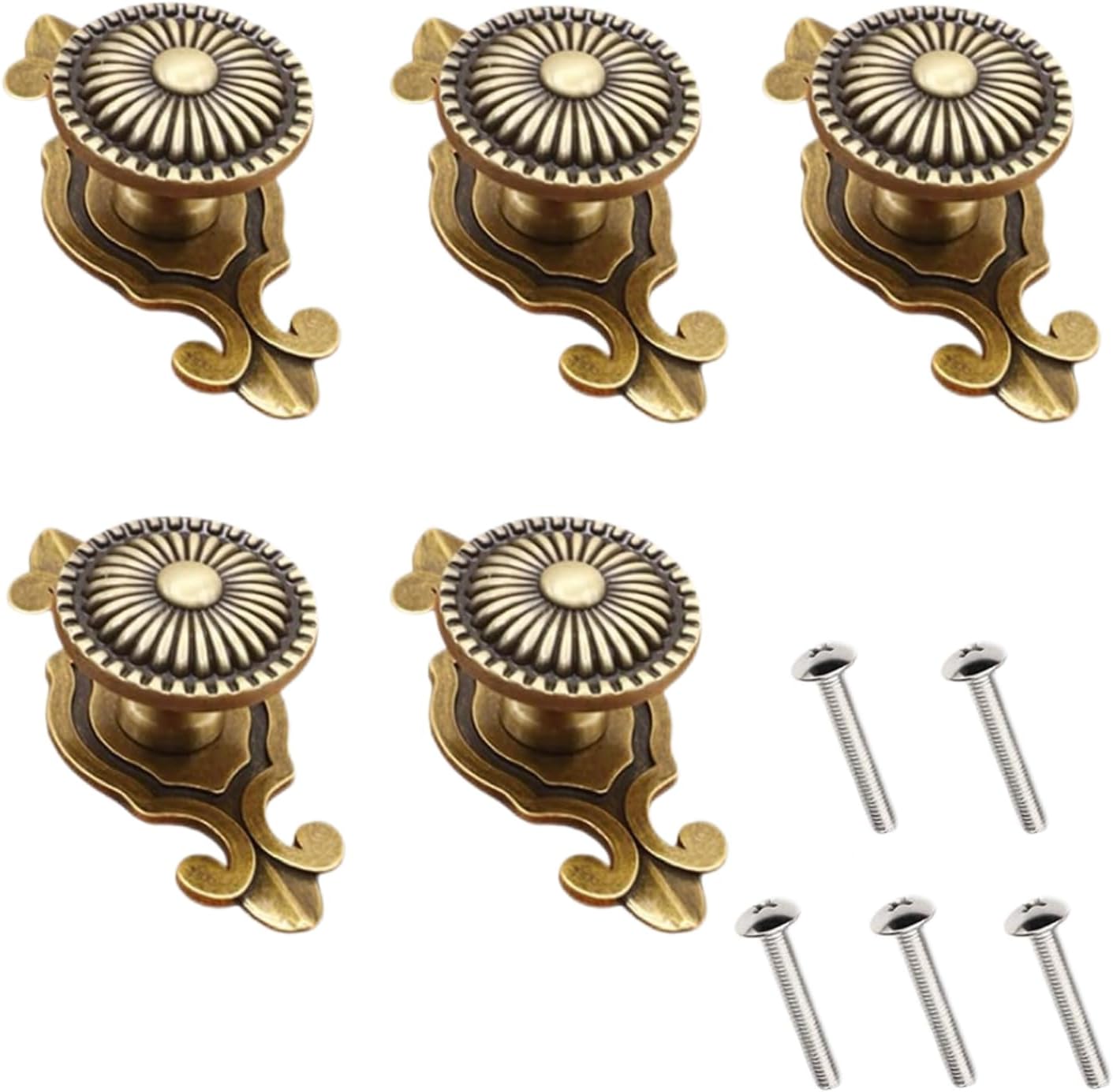 Golden Brass Antique Vintage Retro Drawer Cabinet Metal Knobs with Backplates 5 PCS,Mushroom Shape Pulls Handle Dresser Knob
