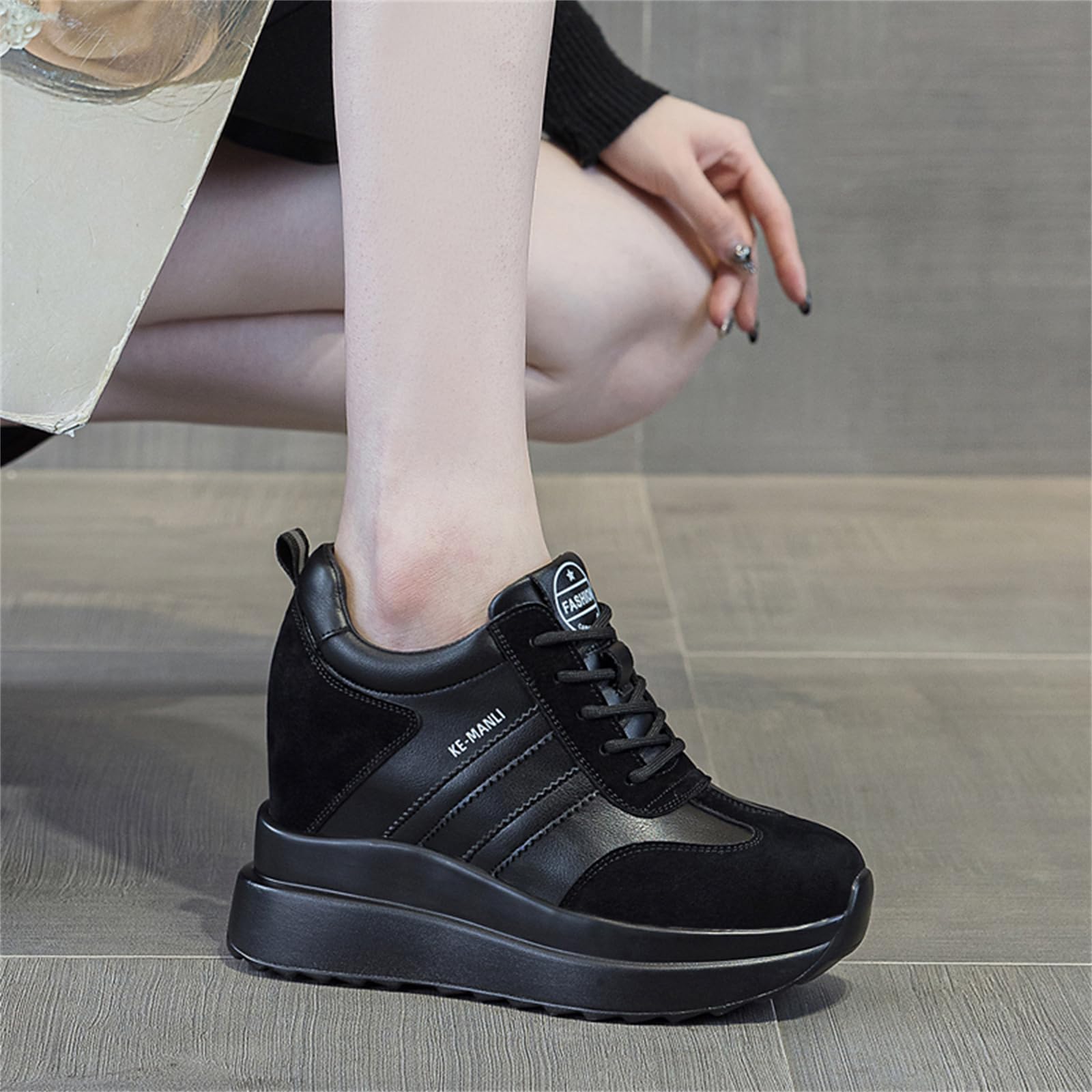 AONEGOLD Zapatillas de Deporte Cuñas Mujer Zapatos de Deporte Casuales al Aire Libre Transpirable Wedge Plataforma Sneakers Tacón Oculto 10CM